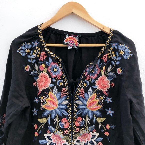 JOHNNY WAS Black Tiwa Peasant Blouse Medium - Picture 8 of 16